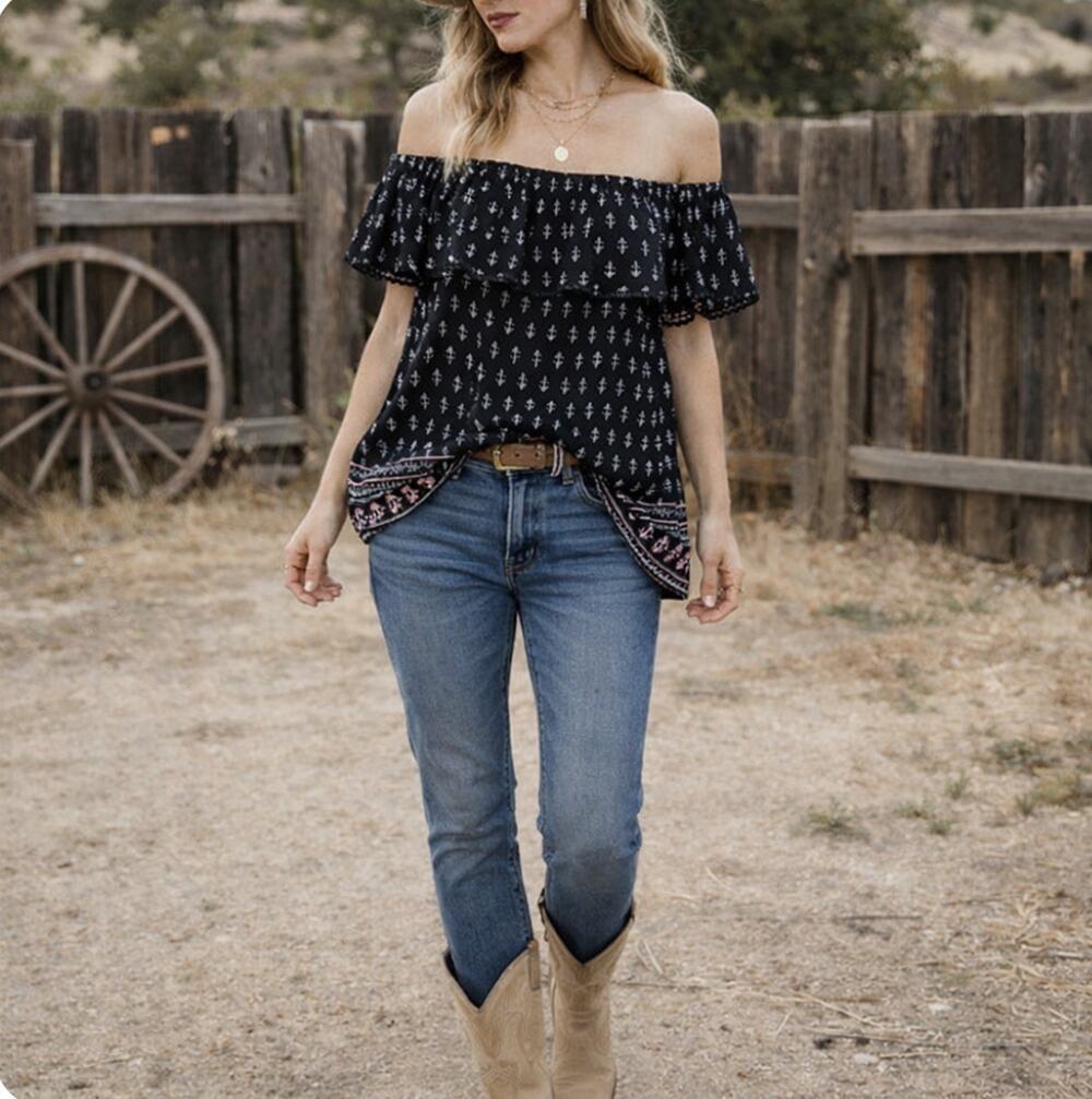 NWT Dex Nieman Marcus Sz M Off-the-shoulder Blue Pom Poms Festival top